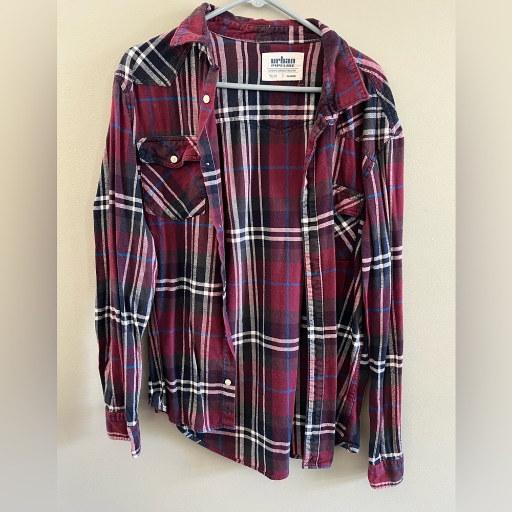 Urban Pipeline Plaid Flannel - Burgundy and Navy
